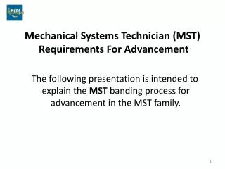Mechanical Systems Technician (MST) Requirements For Advancement