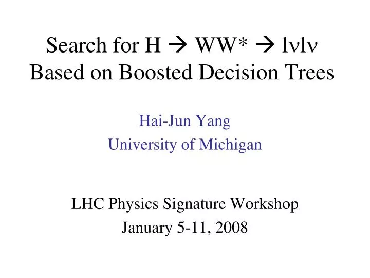 search for h ww l n l n based on boosted decision trees