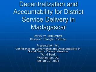 Decentralization and Accountability for District Service Delivery in Madagascar