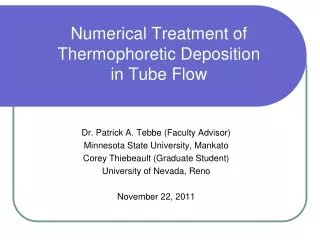 Numerical Treatment of Thermophoretic Deposition in Tube Flow