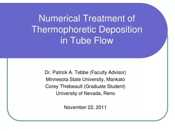 numerical treatment of thermophoretic deposition in tube flow