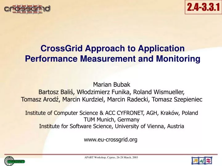 crossgrid approach to application performance measurement and monitoring