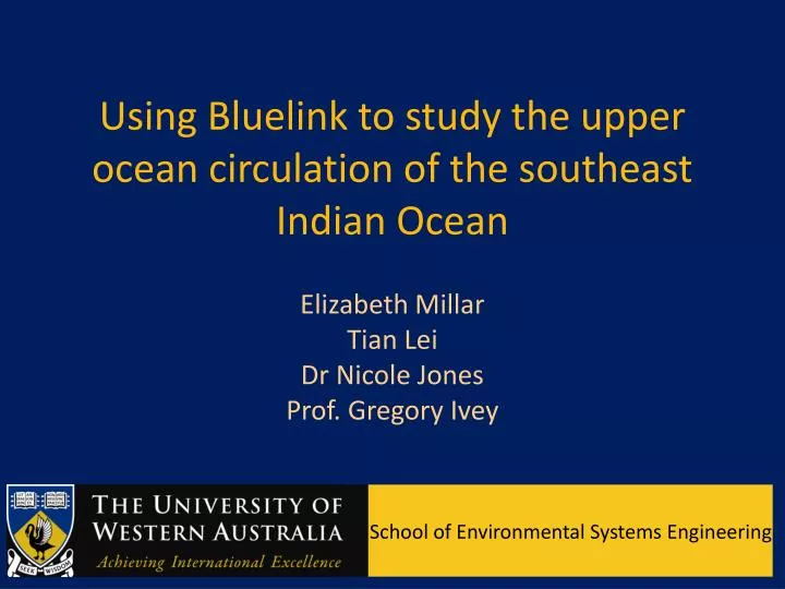 using bluelink to study the upper ocean circulation of the southeast indian ocean