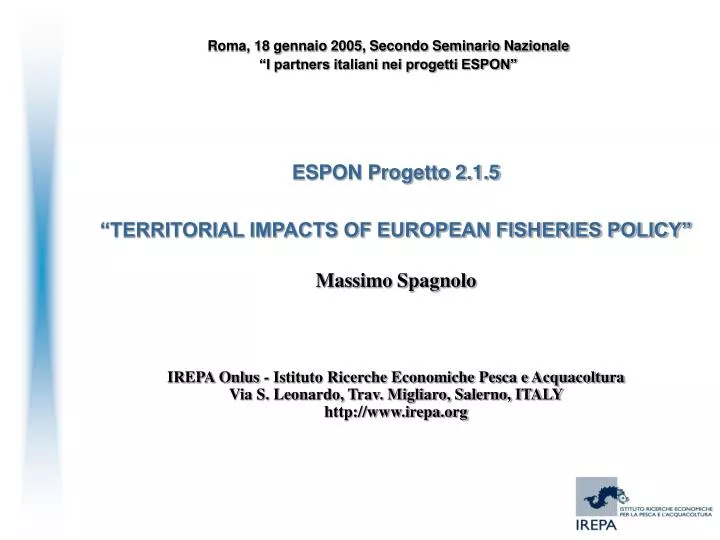 espon progetto 2 1 5 territorial impacts of european fisheries policy