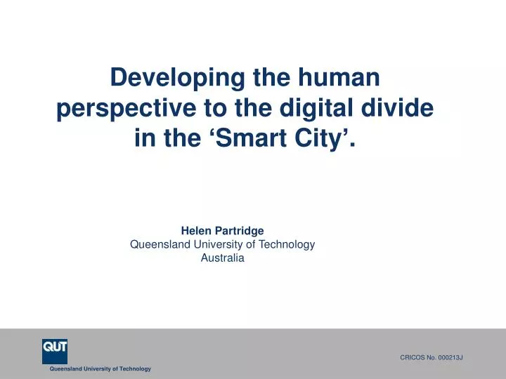 developing the human perspective to the digital divide in the smart city