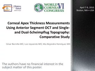 Corneal Apex Thickness Measurements Using Anterior Segment OCT and Single- and Dual- Scheimpflug Topography: Comparativ