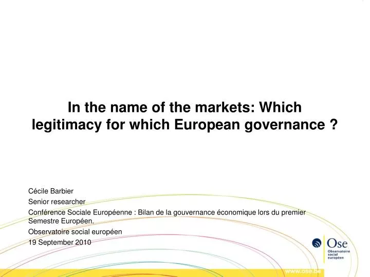 in the name of the markets which legitimacy for which european governance