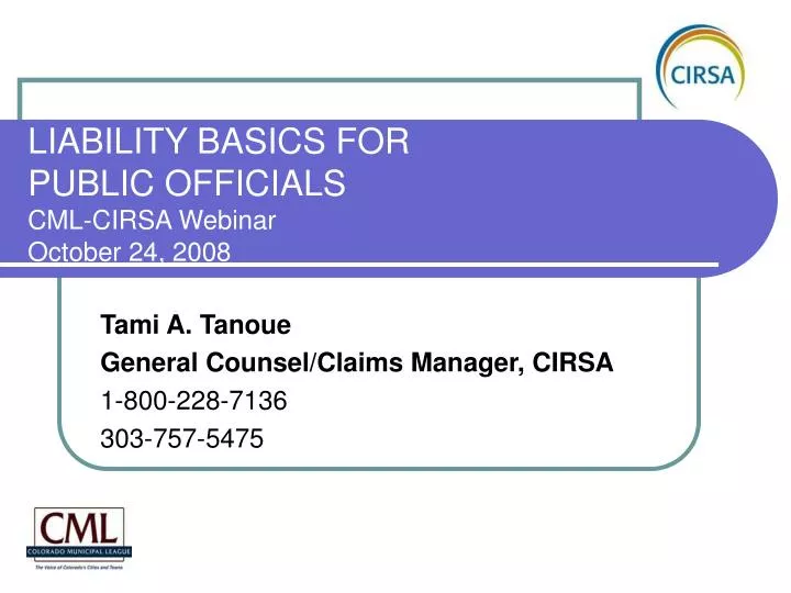 liability basics for public officials cml cirsa webinar october 24 2008