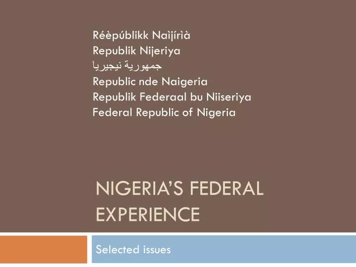 nigeria s federal experience