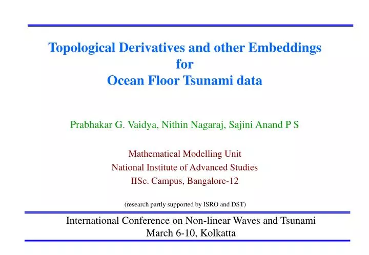 topological derivatives and other embeddings for ocean floor tsunami data