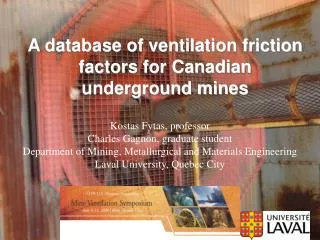 A database of ventilation friction factors for Canadian underground mines