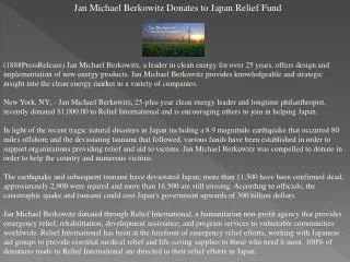 Jan Michael Berkowitz Donates to Japan Relief Fund
