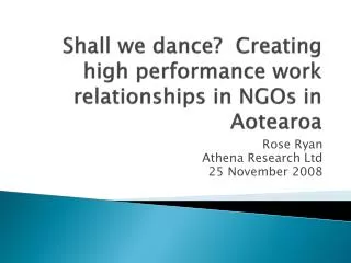 Shall we dance? Creating high performance work relationships in NGOs in Aotearoa