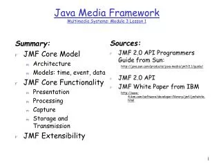 Java Media Framework Multimedia Systems: Module 3 Lesson 1