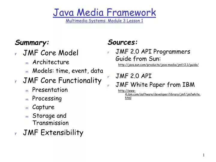 java media framework multimedia systems module 3 lesson 1