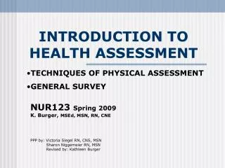 INTRODUCTION TO HEALTH ASSESSMENT