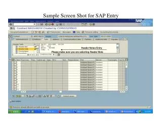 Sample Screen Shot for SAP Entry