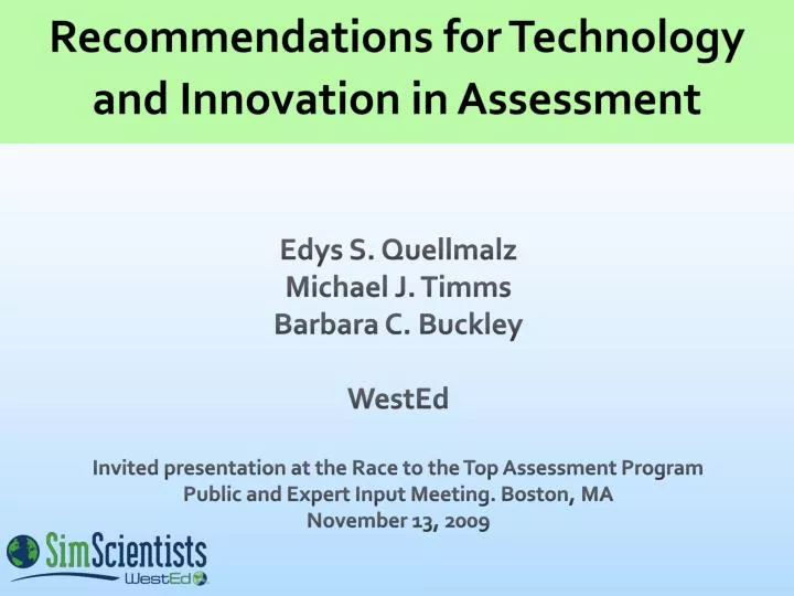 recommendations for technology and innovation in assessment