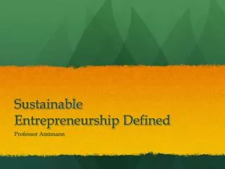 Sustainable Entrepreneurship Defined
