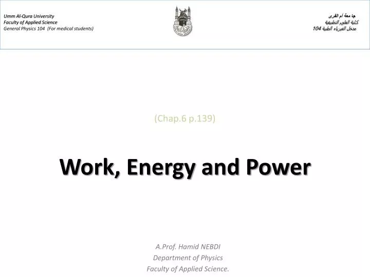 chap 6 p 139 work energy and power
