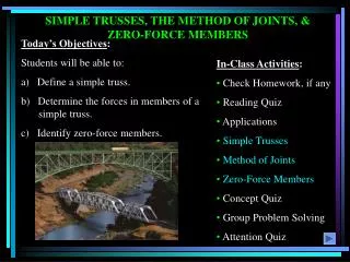 SIMPLE TRUSSES, THE METHOD OF JOINTS, &amp; ZERO-FORCE MEMBERS