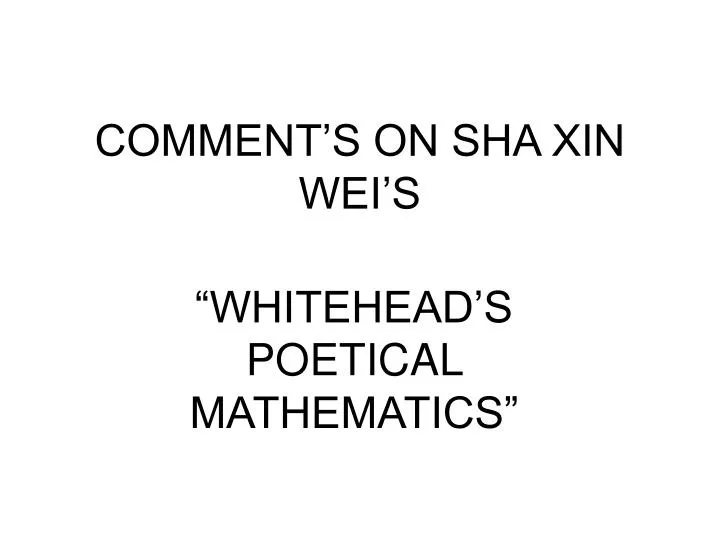 comment s on sha xin wei s