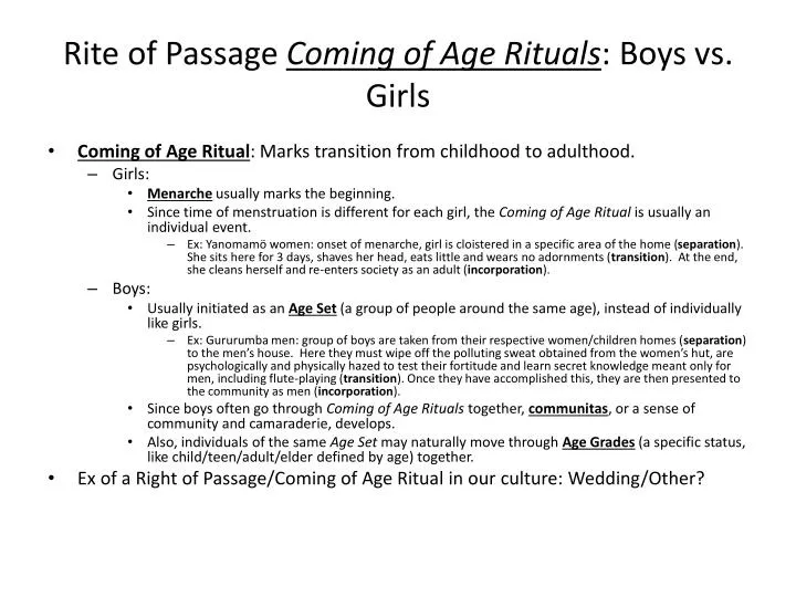 rite of passage coming of age rituals boys vs girls