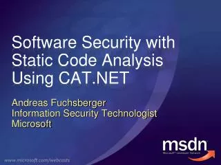 Software Security with Static Code Analysis Using CAT.NET
