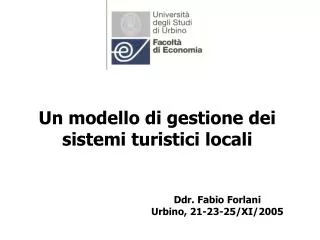 un modello di gestione dei sistemi turistici locali