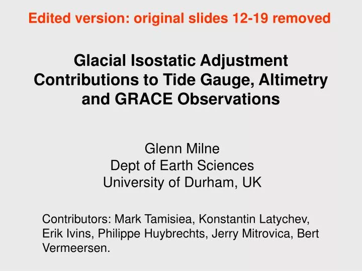 glacial isostatic adjustment contributions to tide gauge altimetry and grace observations
