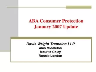 ABA Consumer Protection January 2007 Update