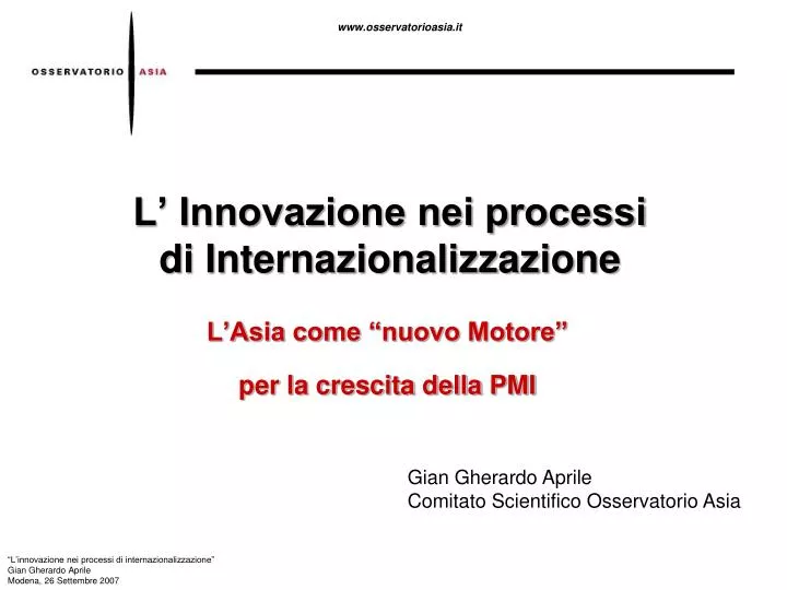 l innovazione nei processi di internazionalizzazione