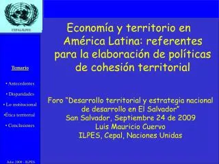 Economía y territorio en América Latina: referentes para la elaboración de políticas de cohesión territorial