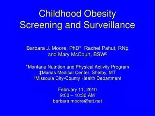 Childhood Obesity Screening and Surveillance