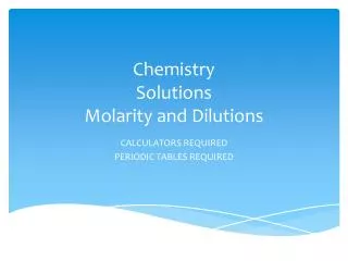 Chemistry Solutions Molarity and Dilutions