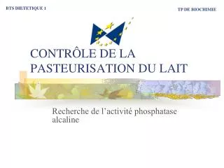 contr le de la pasteurisation du lait