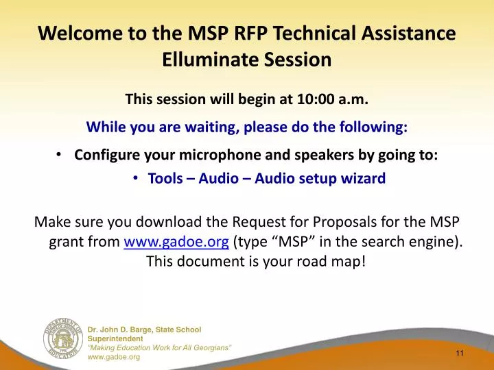 welcome to the msp rfp technical assistance elluminate session