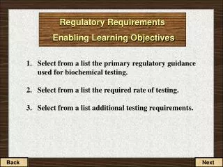 Regulatory Requirements Enabling Learning Objectives
