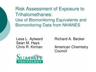 Risk Assessment of Exposure to Trihalomethanes: Use of Biomonitoring Equivalents and Biomonitoring Data from NHANES