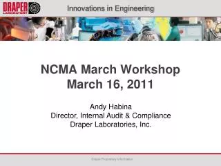 NCMA March Workshop March 16, 2011