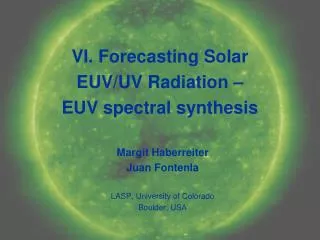 VI. Forecasting Solar EUV/UV Radiation – EUV spectral synthesis