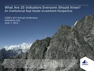 What Are 20 Indicators Everyone Should Know? An Institutional Real Estate Investment Perspective