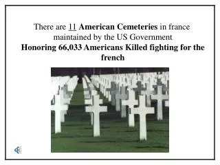 There are 11 American Cemeteries in france maintained by the US Government Honoring 66,033 Americans Killed fighting
