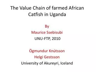 The Value Chain of farmed African Catfish in Uganda