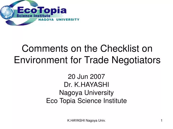 comments on the checklist on environment for trade negotiators