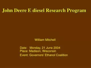 John Deere E diesel Research Program