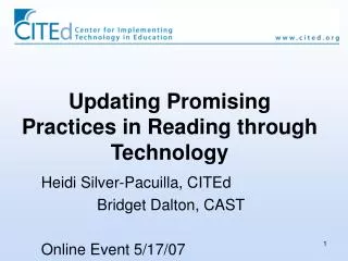Updating Promising Practices in Reading through Technology