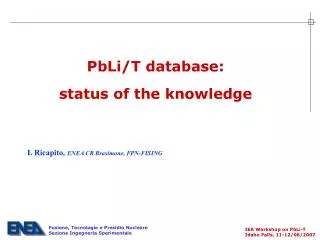 PbLi/T database: status of the knowledge