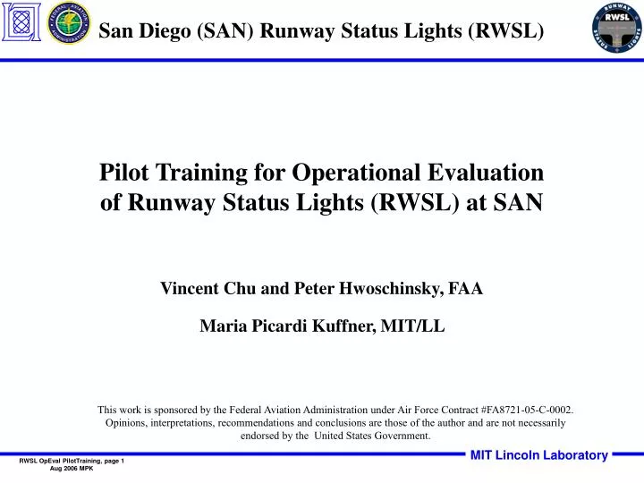 pilot training for operational evaluation of runway status lights rwsl at san