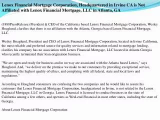 Lenox Financial Mortgage Corporation